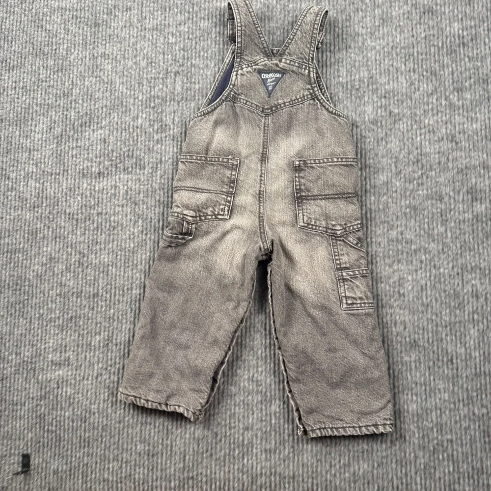 OshKosh Bgosh Toddler 18M Fleece Lined Grey Denim Overalls Carpenter Bib Snaps